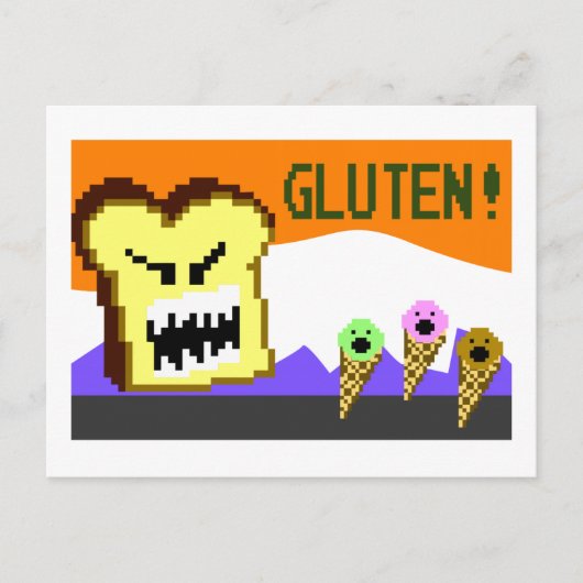 Carte Postale Toast, La Menace Gluten : Style 8 bits (Devant)
