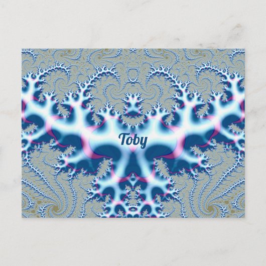 Carte Postale TOBY ~ Conception de fractale 3D blanche et bleue (Devant)