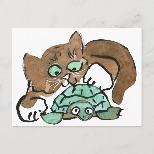 Carte Postale Todd le chaton Brown trouve une tortue (Devant)