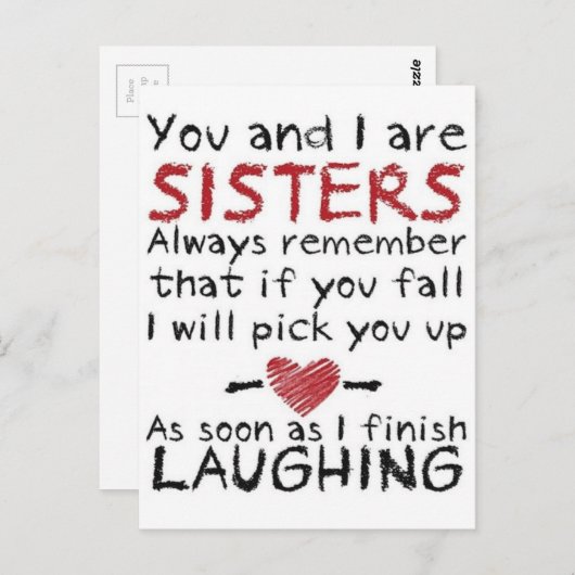 Carte Postale Toi et moi sommes Sisters Design (Devant / Derrière)