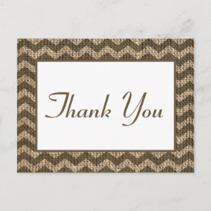 Carte Postale Toile de jute rustique Merci Brun Chevron Campagne