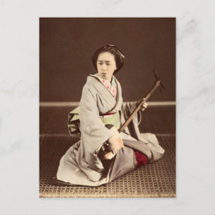 Carte Postale Tokyo Geisha avec Shamisen, c. 1870