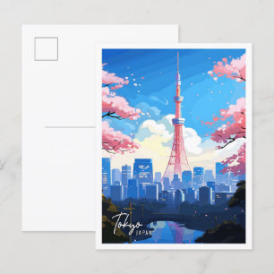 Carte Postale Tokyo Japan Art illustration de voyage vintage