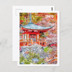 Carte Postale Tokyo Japon Fameux Sketch Aquarelle Voyage
