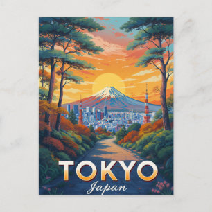 Carte Postale Tokyo Japon Mont Fuji Coucher de Soleil Art Vintag