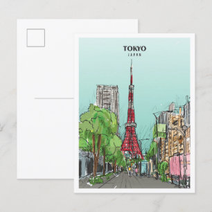 Carte Postale Tokyo Japon Vintage voyage d'art croquis