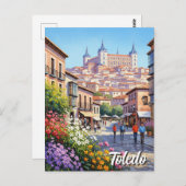 Carte Postale Toledo Espagne Alcazar Fleurs de Voyage (Devant / Derrière)