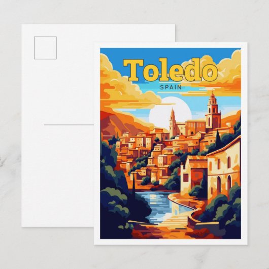 Carte Postale Toledo Espagne Voyage Vintage Illustration (Devant / Derrière)