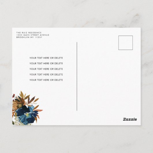 Carte Postale Tombe en amour Blue Floral Citrouille Fête des mar (Dos)