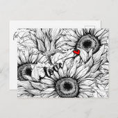 Carte Postale tomber amoureux - Fleurs de soleil noires et blanc (Devant / Derrière)