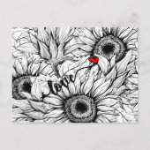 Carte Postale tomber amoureux - Fleurs de soleil noires et blanc (Devant)