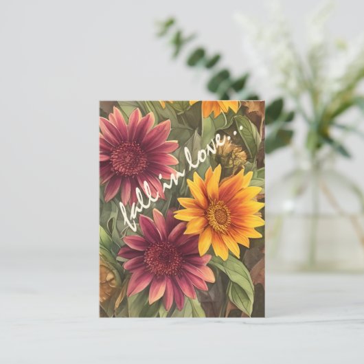 Carte Postale Tomber dans l'amour Joli automne fleurs florales (Debout devant)