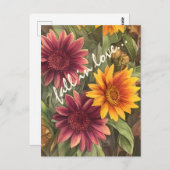Carte Postale Tomber dans l'amour Joli automne fleurs florales (Devant / Derrière)