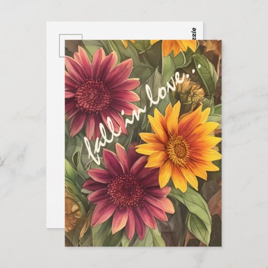 Carte Postale Tomber dans l'amour Joli automne fleurs florales (Devant / Derrière)