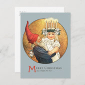 Carte Postale Tomte de Noël et petite fille douce Lucia CC1181 (Devant / Derrière)