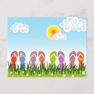 Carte Postale Tongs Été Colorés Amusement Au Soleil Jardin