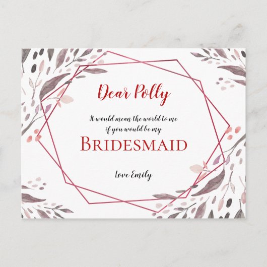 Carte Postale Tons bleus Feuille/géométrique/demande Bridesmaid (Devant)