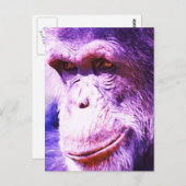 Carte postale Tons Bleus Verticaux Tête de Chimpan (Devant / Derrière)