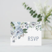 Carte Postale Tons de gris Dusty Bleu Mariage d'hiver RSVP Pos (Debout devant)