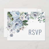 Carte Postale Tons de gris Dusty Bleu Mariage d'hiver RSVP Pos (Devant / Derrière)