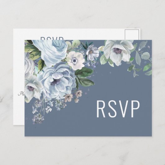 Carte Postale Tons de gris Dusty Bleu Mariage d'hiver RSVP Pos (Devant / Derrière)
