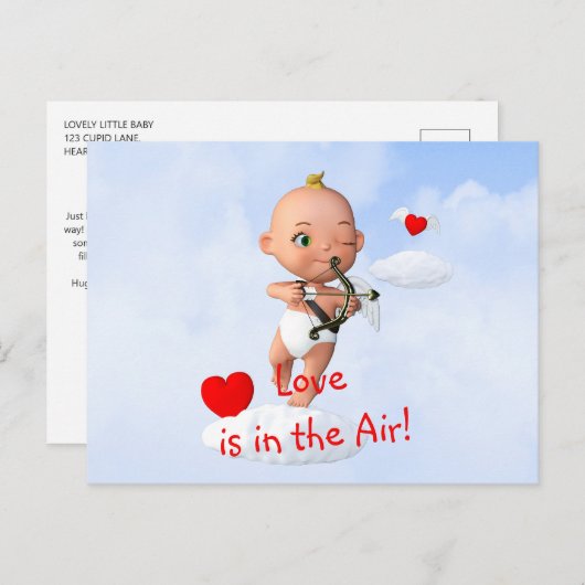 Carte Postale Toon Baby Cupid Flying with a Bow and Flrow (Devant / Derrière)