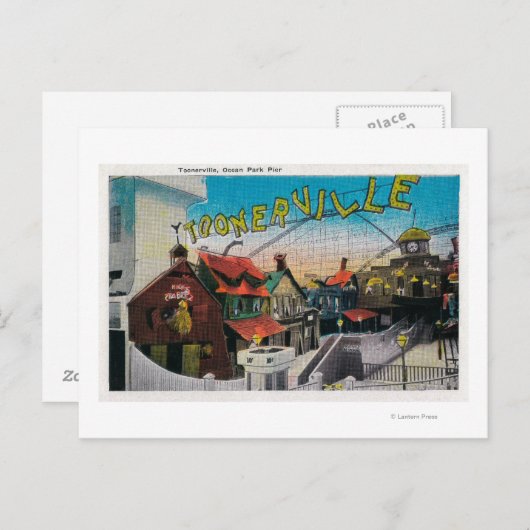 Carte Postale Toonerville à Ocean Park Pier Santa Monica, CA (Devant / Derrière)