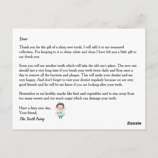 Carte Postale Tooth fairy rose arc-en-ciel parties scintillant d (Dos)