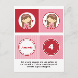 Carte Postale Toppers à gâteau rose et rouge princesse