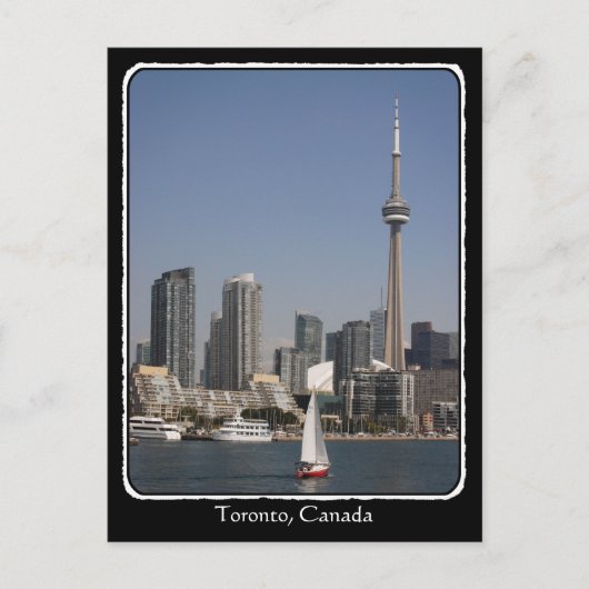 Carte Postale Toronto Harbour Skyline avec Red Boat et frontière (Devant)