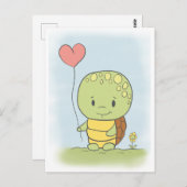 Carte Postale Tortue À Ballons Coeur (Devant / Derrière)