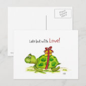 Carte Postale Tortue Anniversaire - Tard mais avec Amour (Devant / Derrière)