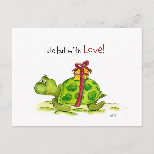 Carte Postale Tortue Anniversaire - Tard mais avec Amour (Devant)