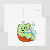 Carte Postale Tortue au bain avec mousse (Devant / Derrière)