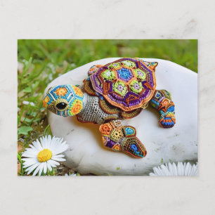 Carte Postale Tortue au Crochet Colorée Faite de Carrés de Grand