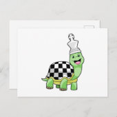 Carte Postale Tortue aux échecs avec échiquier et roi (Devant / Derrière)