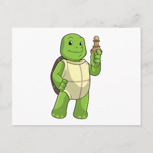 Carte Postale Tortue aux échecs avec pièce d'échecs Pion (Devant)