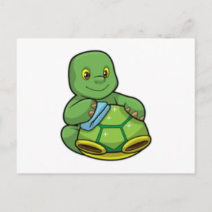 Carte Postale Tortue avec coquille et chiffon de nettoyage