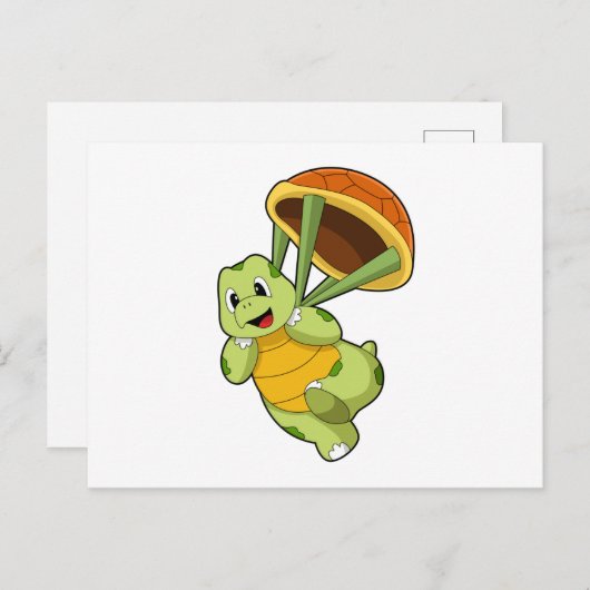 Carte Postale Tortue avec Shell en tant que Skydiver (Devant / Derrière)