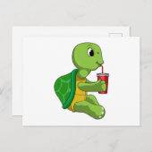 Carte Postale Tortue avec tasse à boire avec paille (Devant / Derrière)