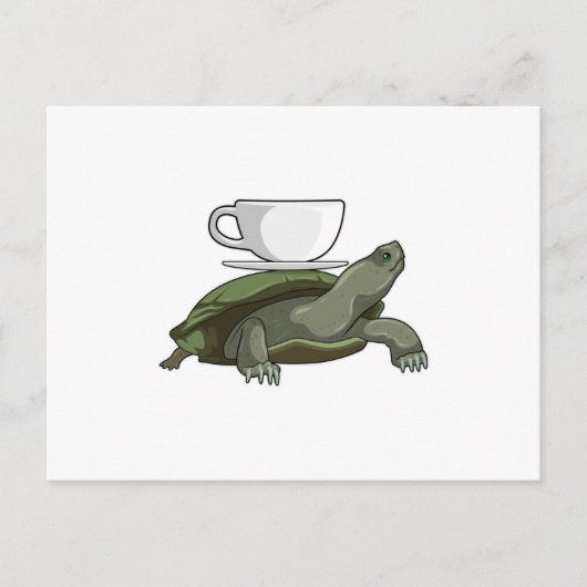 Carte Postale Tortue avec Tasse à Thé (Devant)