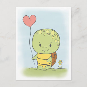 Carte Postale Tortue avec un ballon en forme de cœur