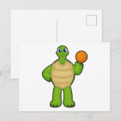Carte Postale Tortue basketteur avec ballon de basket (Devant / Derrière)