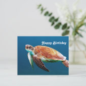 Carte Postale Tortue Bleue Eau Mer Photo Anniversaire (Debout devant)