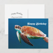 Carte Postale Tortue Bleue Eau Mer Photo Anniversaire (Devant / Derrière)