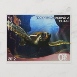 Carte Postale Tortue caouanne timbre grec