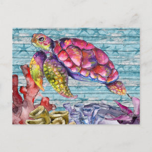 Carte Postale Tortue colorée