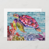 Carte Postale Tortue colorée (Devant / Derrière)