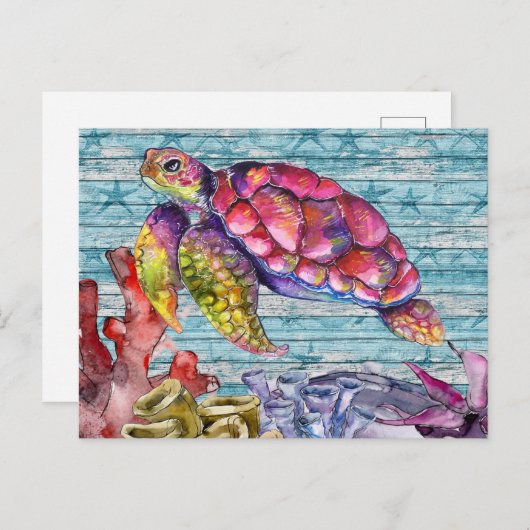 Carte Postale Tortue colorée (Devant / Derrière)
