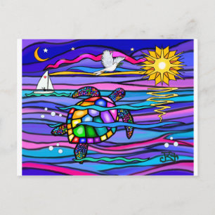 Carte Postale Tortue de mer (bleu/rose)